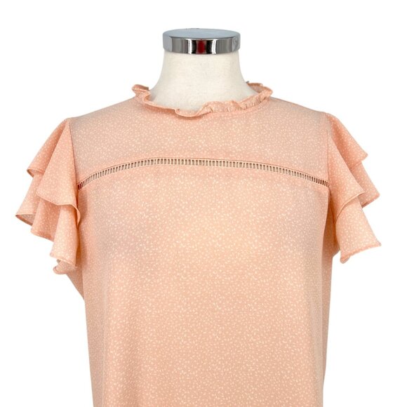 Adrianna Papell Ruffle Flutter Sleeve Blouse Peach Pink Size Large - Picture 2 of 12